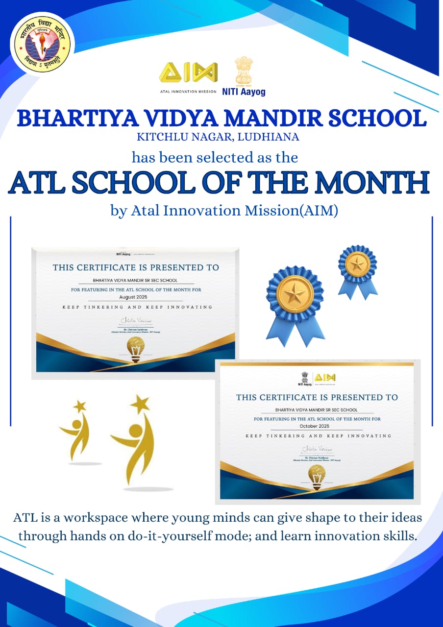 A Milestone of Excellence: BVM Kitchlu Nagar Ludhiana Crowned ATL School of The Month (August and October 2025)